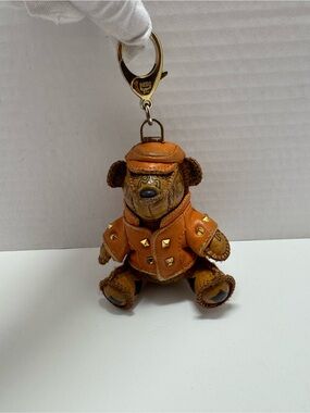 MCM Leather Studded Bear Keychain/ Bagcharm